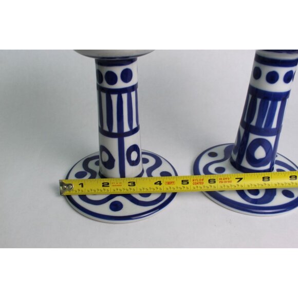 Vintage Dansk Blue & White Porcelain Candlestick Holders | Arabesque - Picture 9 of 10